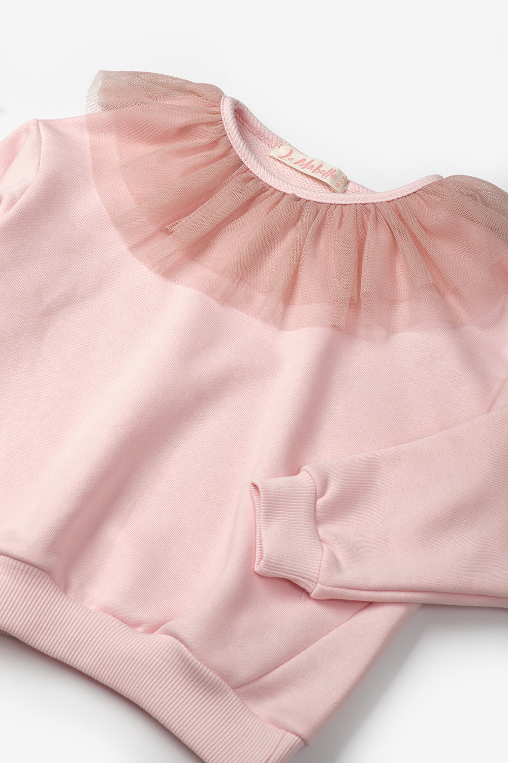 Pembe  Tül Yaka Detaylı Uzun Kollu Kız Çocuk Sweatshirt - Zora