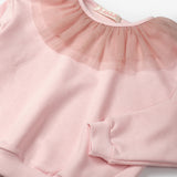 Pembe  Tül Yaka Detaylı Uzun Kollu Kız Çocuk Sweatshirt - Zora