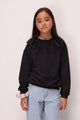 Siyah  Tül Yaka Detaylı Kız Çocuk Sweatshirt - Zora