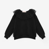 Siyah  Tül Yaka Detaylı Uzun Kollu Kız Çocuk Sweatshirt - Zora