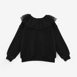 Siyah  Tül Yaka Detaylı Uzun Kollu Kız Çocuk Sweatshirt - Zora