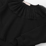 Siyah  Tül Yaka Detaylı Uzun Kollu Kız Çocuk Sweatshirt - Zora