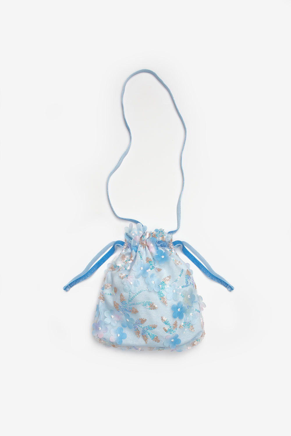 Mavi  Çiçek ve Pul Detaylı Kız Çocuk Çanta