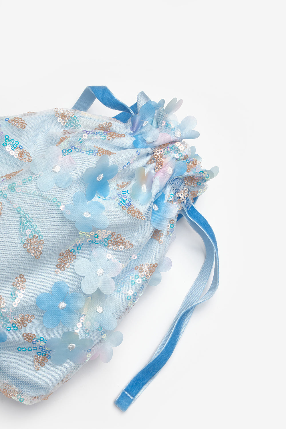 Mavi  Çiçek ve Pul Detaylı Kız Çocuk Çanta