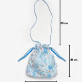 Mavi  Çiçek ve Pul Detaylı Kız Çocuk Çanta