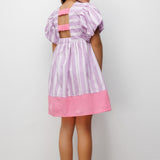 Lila  Çizgili Kız Çocuk Poplin Elbise - Juno