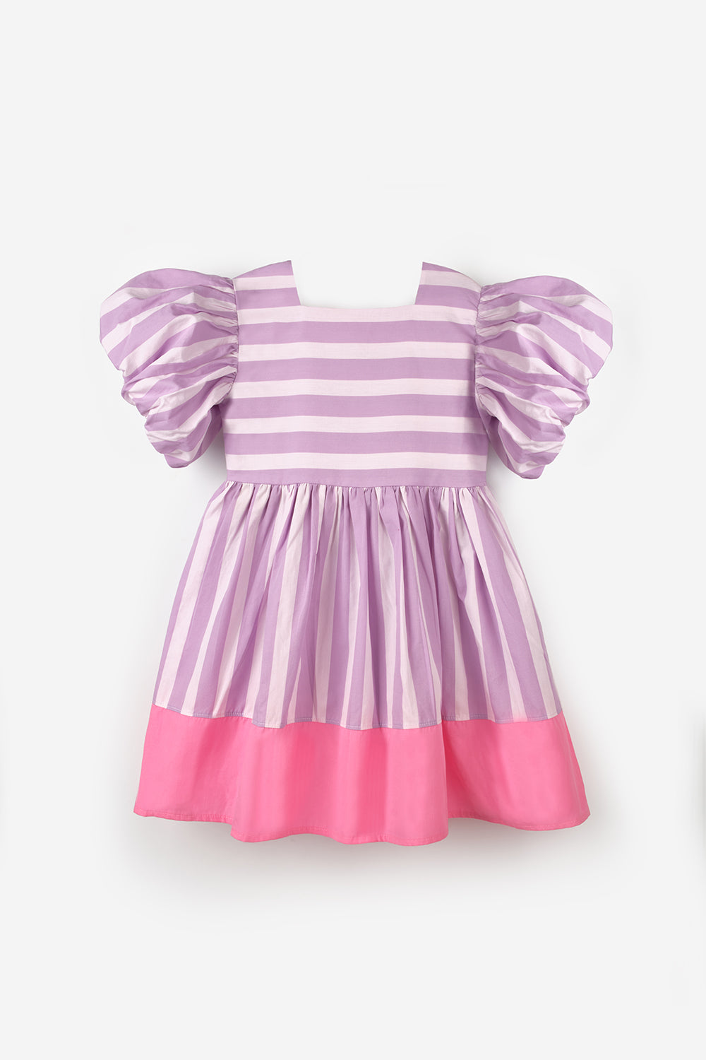 Lila  Çizgili Kız Çocuk Poplin Elbise - Juno