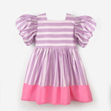 Lila  Çizgili Kız Çocuk Poplin Elbise - Juno