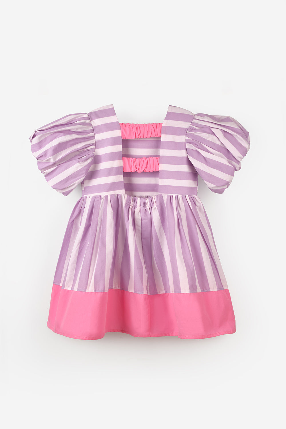 Lila  Çizgili Kız Çocuk Poplin Elbise - Juno