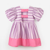 Lila  Çizgili Kız Çocuk Poplin Elbise - Juno