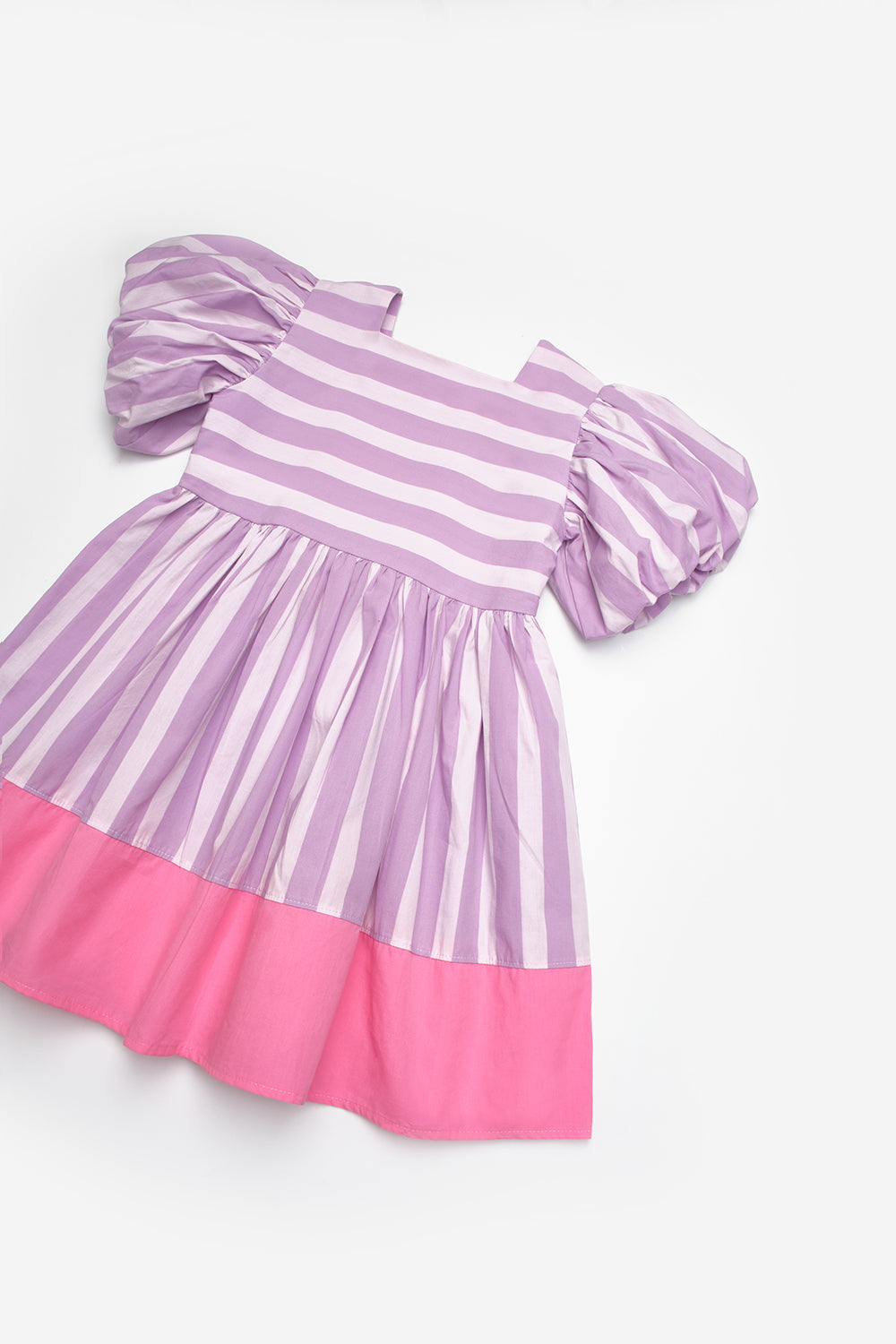 Lila  Çizgili Kız Çocuk Poplin Elbise - Juno