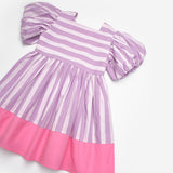 Lila  Çizgili Kız Çocuk Poplin Elbise - Juno