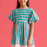 Mint Çizgili Kız Çocuk Poplin Elbise - Juno