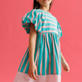 Mint Çizgili Kız Çocuk Poplin Elbise - Juno