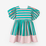Mint Çizgili Kız Çocuk Poplin Elbise - Juno