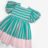 Mint Çizgili Kız Çocuk Poplin Elbise - Juno