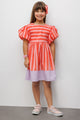 Orange Striped Girl's Poplin Dress - Juno