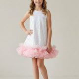 Beyaz Pullu Etek Ucu Fırfır Detaylı Kız Çocuk Abiye Mezuniyet Elbisesi - Aurora