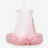 Beyaz Pullu Etek Ucu Fırfır Detaylı Kız Çocuk Abiye Mezuniyet Elbisesi - Aurora