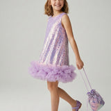 Lila Pullu Etek Ucu Fırfır Detaylı Kız Çocuk Abiye Mezuniyet Elbisesi - Aurora