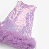 Lila Pullu Etek Ucu Fırfır Detaylı Kız Çocuk Abiye Mezuniyet Elbisesi - Aurora