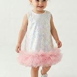 Beyaz Fırfır Detaylı Pullu Kız Bebek Elbise - Dakota