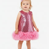 Fuşya Fırfır Detaylı Pullu Kız Bebek Elbise - Dakota