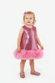 Fuşya Fırfır Detaylı Pullu Kız Bebek Elbise - Dakota