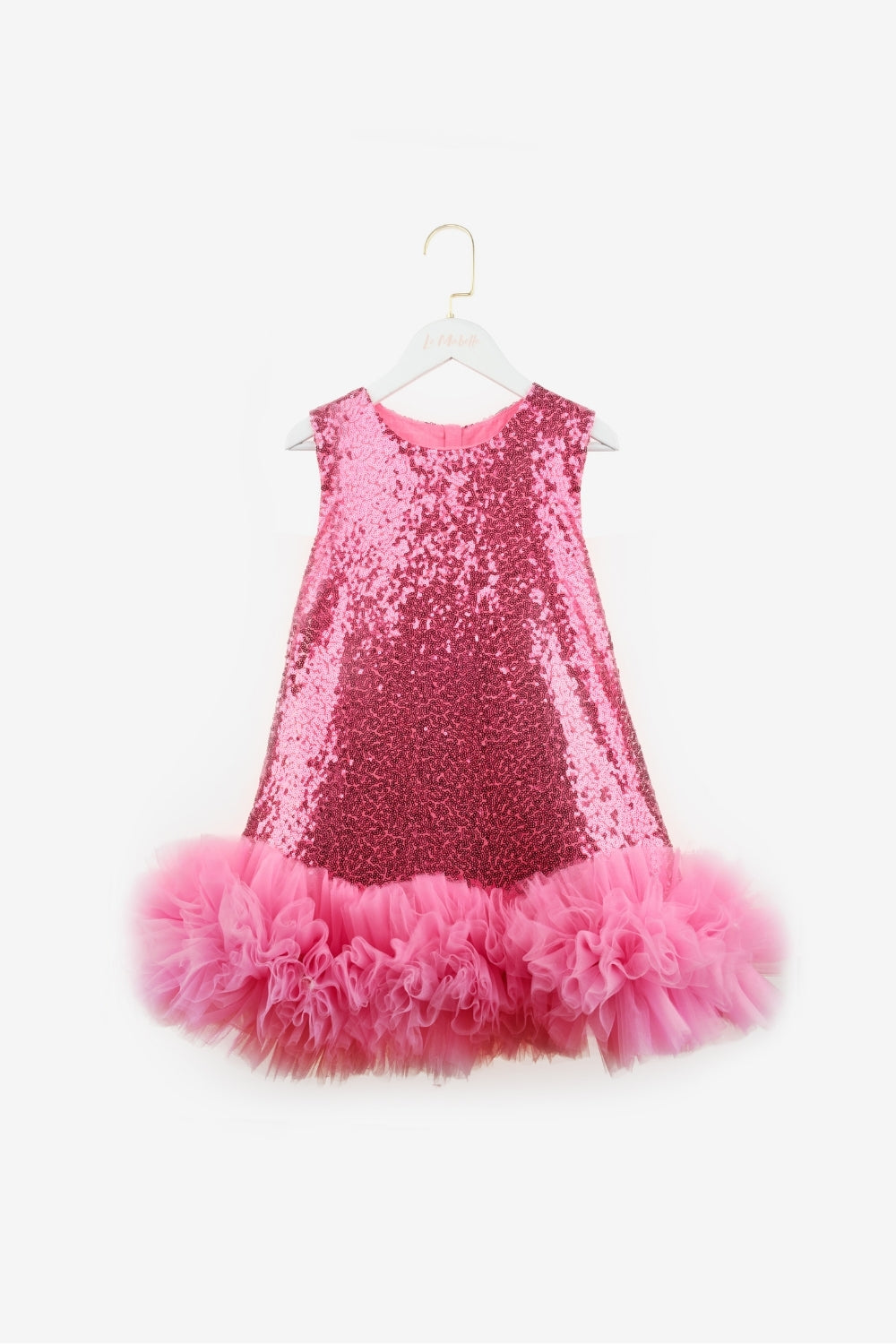 Fuşya  Fırfır Detaylı Pullu Kız Bebek Elbise - Dakota