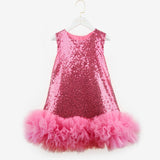 Fuşya  Fırfır Detaylı Pullu Kız Bebek Elbise - Dakota