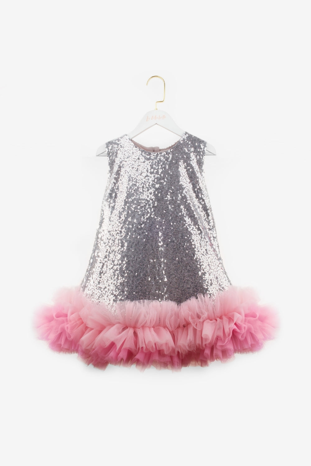 Gümüş  Fırfır Detaylı Pullu Kız Bebek Elbise - Dakota