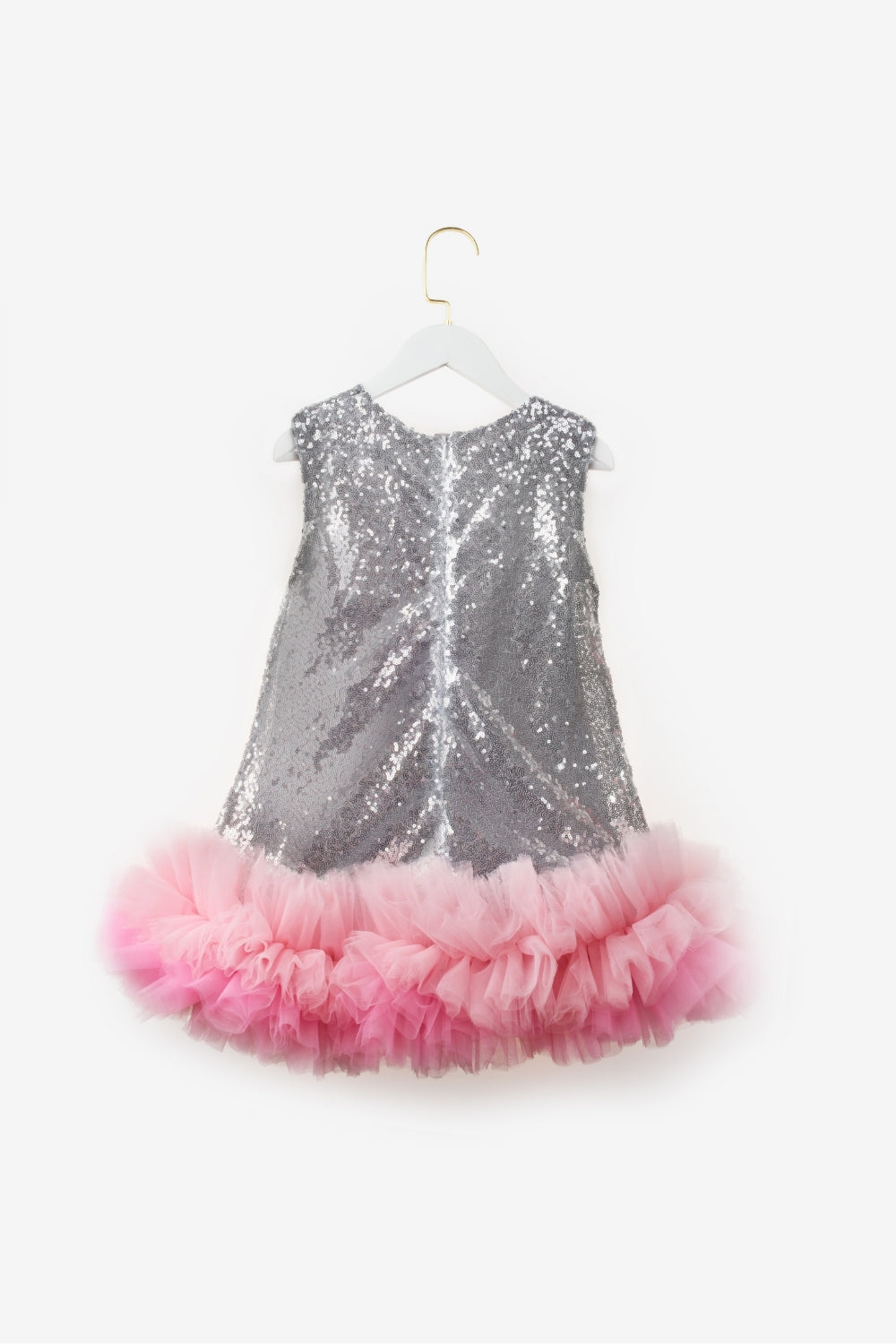 Gümüş  Fırfır Detaylı Pullu Kız Bebek Elbise - Dakota