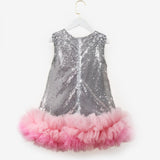 Gümüş  Fırfır Detaylı Pullu Kız Bebek Elbise - Dakota