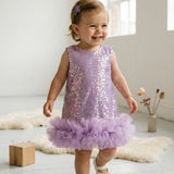 Lila Fırfır Detaylı Pullu Kız Bebek Elbise - Dakota