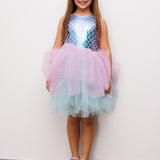 Lila  Deniz Kızı Desenli Tül Etekli Kız Çocuk Elbise - Carey