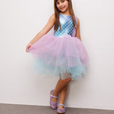 Lila  Deniz Kızı Desenli Tül Etekli Kız Çocuk Elbise - Carey