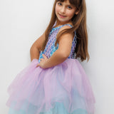 Lila  Deniz Kızı Desenli Tül Etekli Kız Çocuk Elbise - Carey