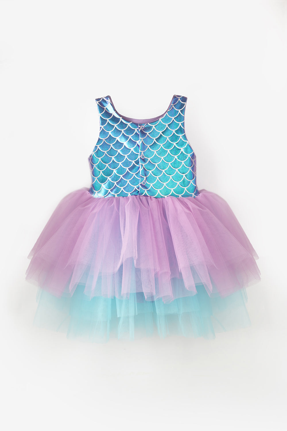 Lila  Deniz Kızı Desenli Tül Etekli Kız Çocuk Elbise - Carey