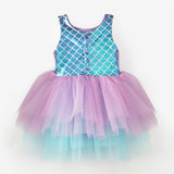 Lila  Deniz Kızı Desenli Tül Etekli Kız Çocuk Elbise - Carey