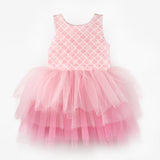 Pembe  Deniz Kızı Desenli Tül Etekli Kız Çocuk Elbise - Carey