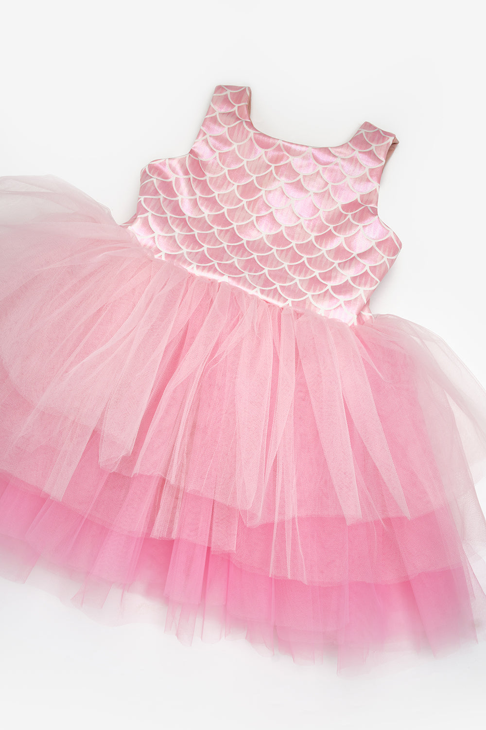 Pembe  Deniz Kızı Desenli Tül Etekli Kız Çocuk Elbise - Carey