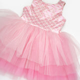 Pembe  Deniz Kızı Desenli Tül Etekli Kız Çocuk Elbise - Carey