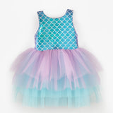 Lila  Tül Etekli Deniz Kızı Desenli Kız Bebek Elbise - Emma