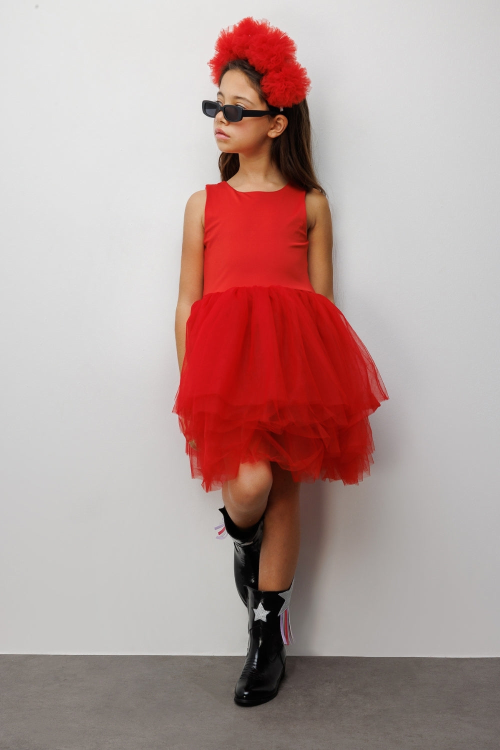 Kırmızı  Tül Etekli Kız Çocuk Balerin Elbise - Carmen