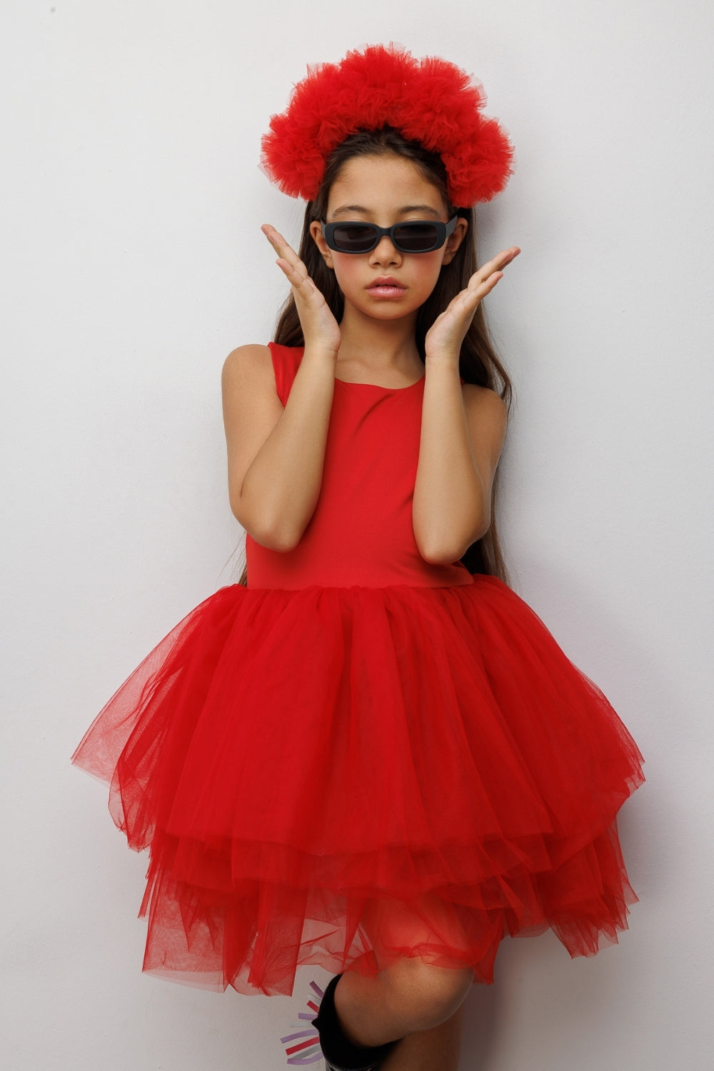 Kırmızı  Tül Etekli Kız Çocuk Balerin Elbise - Carmen