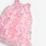 Pembe  Çiçek Kabartmalı Kız Çocuk Elbise - Ivory