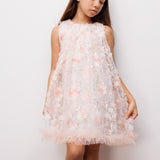 Somon  Çiçek Kabartmalı Kız Çocuk Elbise - Ivory