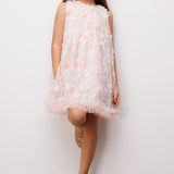 Somon  Çiçek Kabartmalı Kız Çocuk Elbise - Ivory