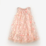 Somon  Çiçek Kabartmalı Kız Çocuk Elbise - Ivory