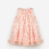 Somon  Çiçek Kabartmalı Kız Çocuk Elbise - Ivory